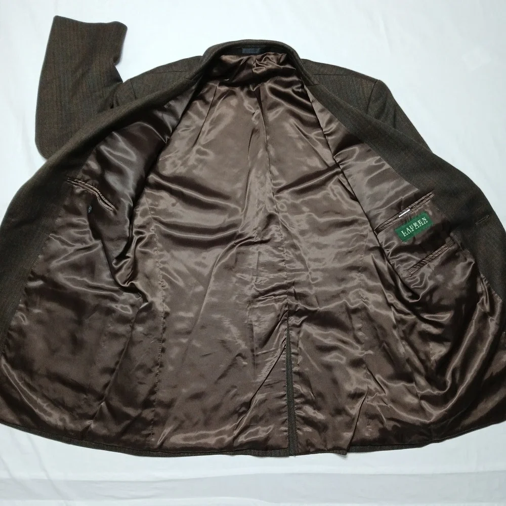 Lauren Ralph Lauren Mens Chocolate Wool Herringbone Blazer‎ Size 42R